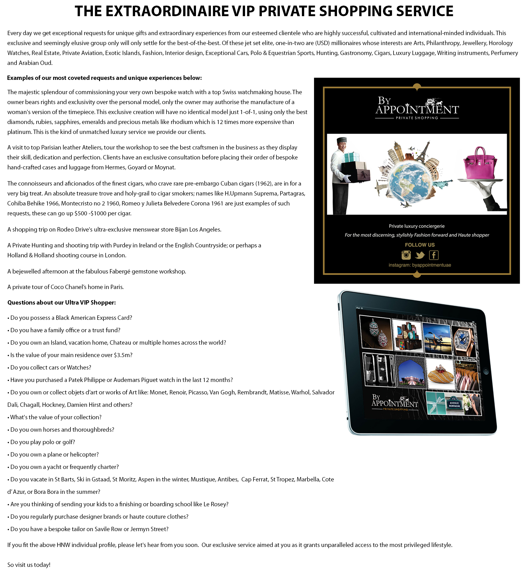 BY APPOINTMENT THE EXTRAORDINAIRE VIP PRIVATE SHOPPING SERVICE